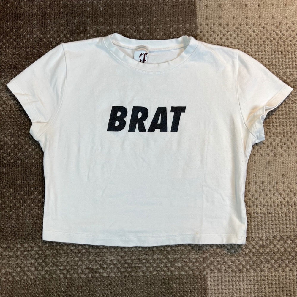 Rock & Rose Womens Brat Graphic Baby‎ Tee White Crop Top Size Medium